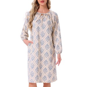 INSPIRE CHIC Womens Nightgown Floral Long Sleeve Pleated Raglan Sleeve Elastic Cuff Midi with Pocket Sleepwear Nightdress - 1 of 4