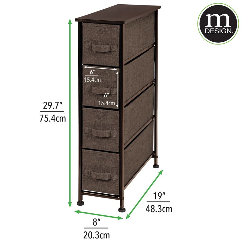 mDesign Narrow Dresser Storage Tower Stand with 4 Fabric Drawers,, 3 of 8