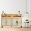 2 Fluted Acrylic Drawers and 4 Rattan Doors,Small Sideboard Buffet Cabinet,t for Kitchen, Dining Room， - 2 of 4