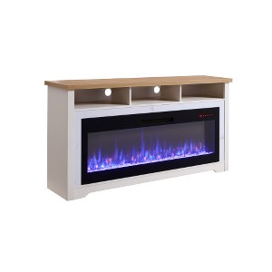 TOBILI 70 inch Fireplace TV Stand for TVs up to 70",with 60"smart Electric Fireplace,white - 1 of 4