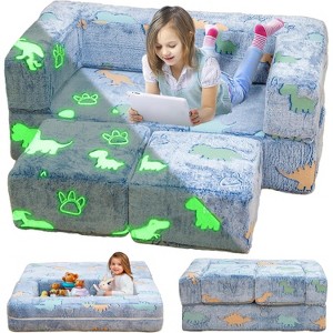 Hooseng Glow in The Dark Kids Modular Sofa, 3-in-1 Convertible Toddler Play Couch with Memory Foam & Floor Cushion for Playroom & Bedroom - 1 of 4