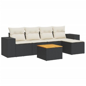 vidaXL Patio Sofa Set with Cushions Outdoor Furniture 6 Piece Poly Rattan - Black and Cream - 1 of 4