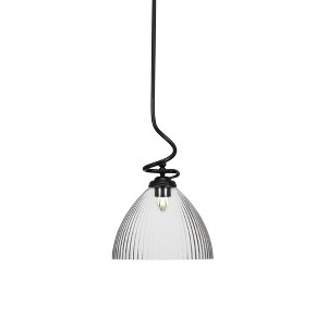 Toltec Lighting Capri 1 - Light Pendant in  Matte Black with 10.75" Clear Ribbed Shade - 1 of 2