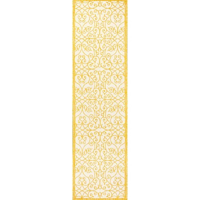Boho-Chic Spanish Filigree Cream/Yellow 2' x 8' Indoor/Outdoor Runner Rug