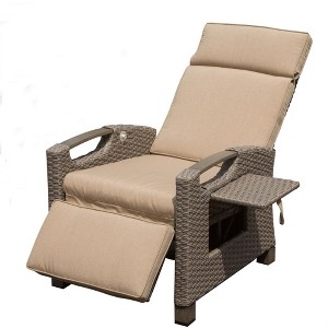 Fontoi Accent Chairs, Recliner Chair with Ratten Frame and Removable Cushion, Lounge Chair with Flip Table for Garden, Beige, 28.78"*41.89"*32.8" - 1 of 4