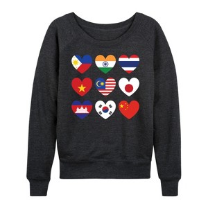 Women's - Instant Message - AAPI Heart Flags Lightweight French Terry Wide Neck Long Sleeve Graphic Shirt - 1 of 4