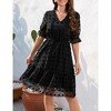 Women Swiss Dot High Waist Short Sleeve V Neck Casual Dress Ruffle Mini Dress - 2 of 4