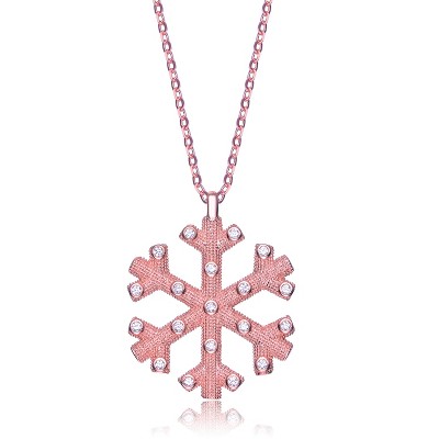 Guili Rose Gold-Plated Sterling Silver Snowflake Pendant Necklace with CZ in Gold or Rose Gold—Perfect for Your Winter Jewelry Collection.
