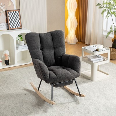 Teddy Fabric Rocking Chair With Adjustable Footrest,Ivory