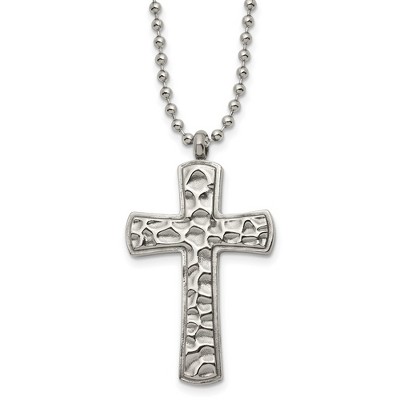Chisel Titanium Polished and Hammered Carbon Fiber Reversible Cross 22" Necklace