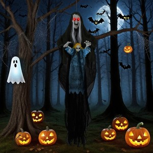 Costway Halloween Decoration 6’11” Sound-Activated Witch Holding Ghost Girl Spooky Sound - 1 of 4