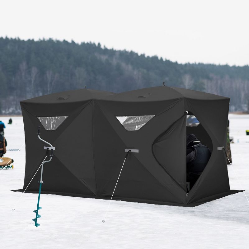 Outsunny 8 Person Ice Fishing Shelter, Waterproof Oxford Fabric Portable Pop-up Ice Tent with 4 Doors for Outdoor Fishing, 2 of 9