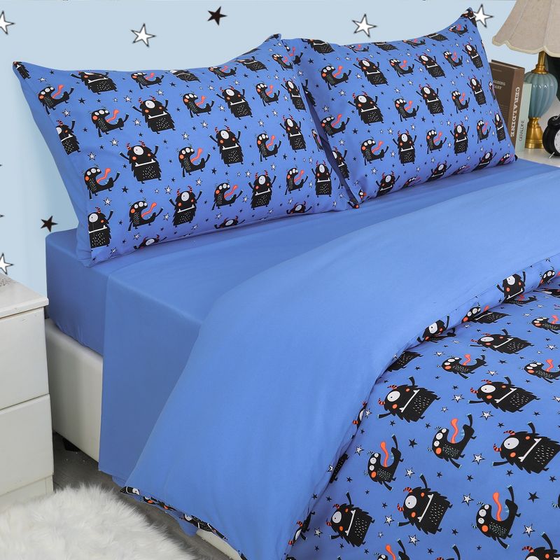 PiccoCasa Polyester Microfiber Monster Pattern Soft Removable Duvet Cover Sets with 2 Pillowcases 5 Pcs, 4 of 8