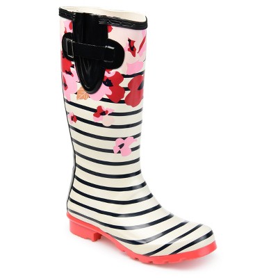 Journee Collection Womens Mist Block Heel Rain Boots Stripe 6 : Target
