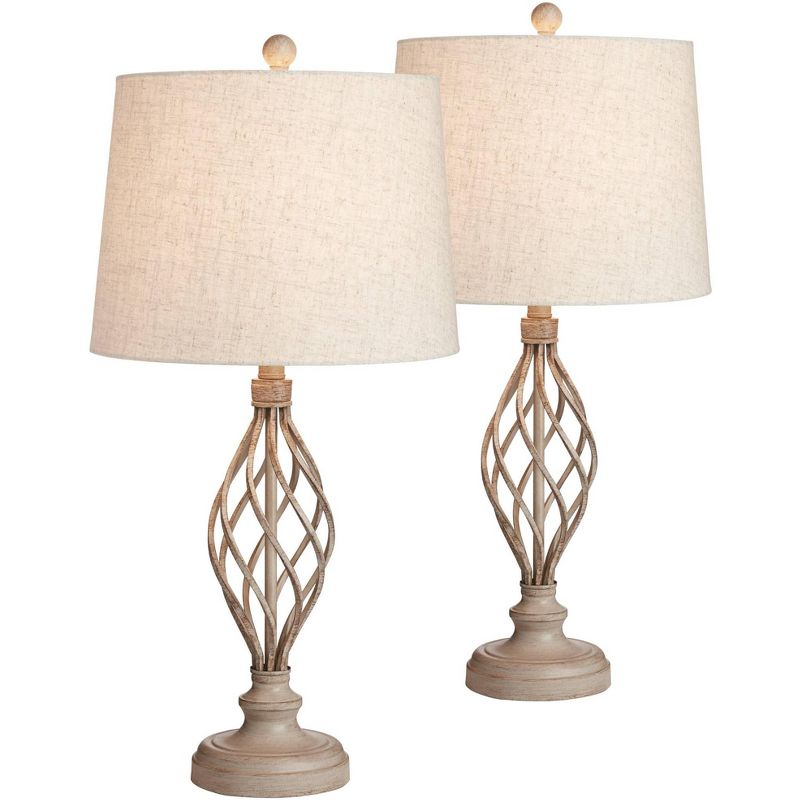 Franklin Iron Works Annie Modern Coastal Table Lamps 28" Tall Set of 2 Weathered Sand Iron Cream Tapered Drum Shade for Bedroom Living Room Bedside, 1 of 8