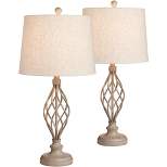 Franklin Iron Works Annie Modern Coastal Table Lamps 28" Tall Set of 2 Weathered Sand Iron Cream Tapered Drum Shade for Bedroom Living Room Bedside