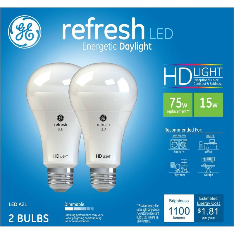 GE 2pk 13W 75W Equivalent Refresh LED HD Light Bulbs Daylight, 1 of 5