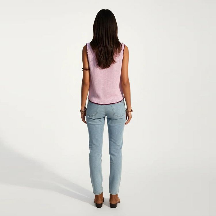 Anna-Kaci Sleeveless Knit Button Front Top with Contrast Trim Detail, 4 of 7