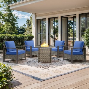 Buenhomino Outdoor Wicker Patio Furniture Set with Fire Pit Table, 5 Pieces Patio Conversation Sets with 4 Outdoor Patio Chairs and 1 Fire Pit Table - 1 of 4