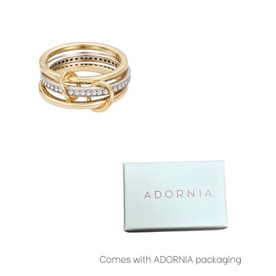 Adornia 14k Gold and Silver Plated Connected 3-Piece Ring Stack - image 5