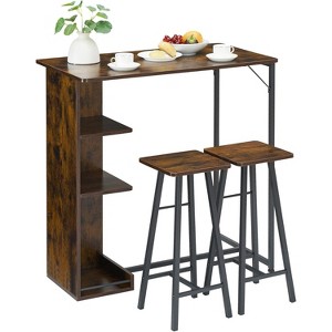 DobleePy 3-Piece Bar Table and Stools Set for 2, Counter Height with Storage Shelves, Space-Saving Kitchen, Apartment & Breakfast Nook Furniture - 1 of 4