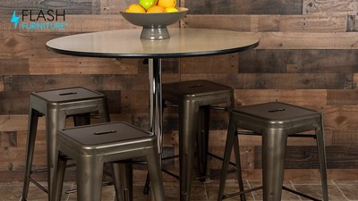 Industrial Chic 41" Black Wood & Metal Stackable Bar Stool, Set of 4