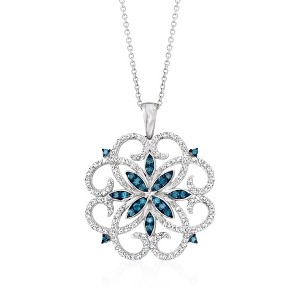 Ross-Simons 0.76 ct. t.w. Blue and White Diamond Scrolling Medallion Pendant Necklace in Sterling Silver - 1 of 3