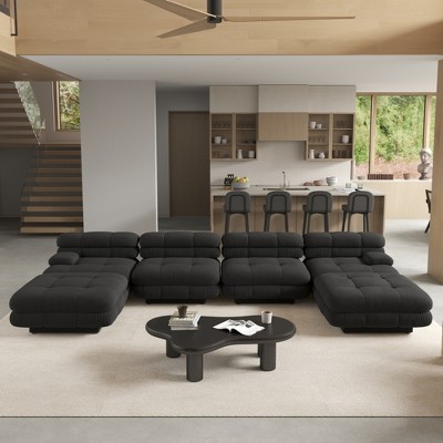 WJShome 6-Piece 146.44" U-shape Large Sectional Sofa with Removable Ottomans for Living Room