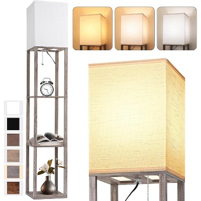 Floor Lamp with Shelves for Living Room, Shelf Floor Lamp with 3 CCT LED Bulb, Corner Display Standing Column Lamp
