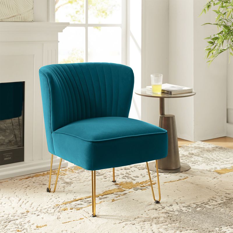Upholstery Velvet Side Chair with Tufted Back Contemporary and Classic Armless Accent Chair with Metal Base | Karat Home, 2 of 11