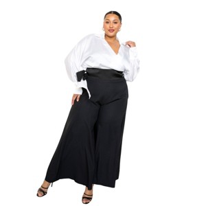 Slickblue Satin Long Sleeve Wrap Top, Tie Waist Blouse, Polished Look, Versatile Style, White, 1XL - 1 of 4