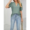 Clearlove Womens Puff Short Sleeve Casual Blouses V Neck T-Shirt Hollow Out Business Tops - 4 of 4