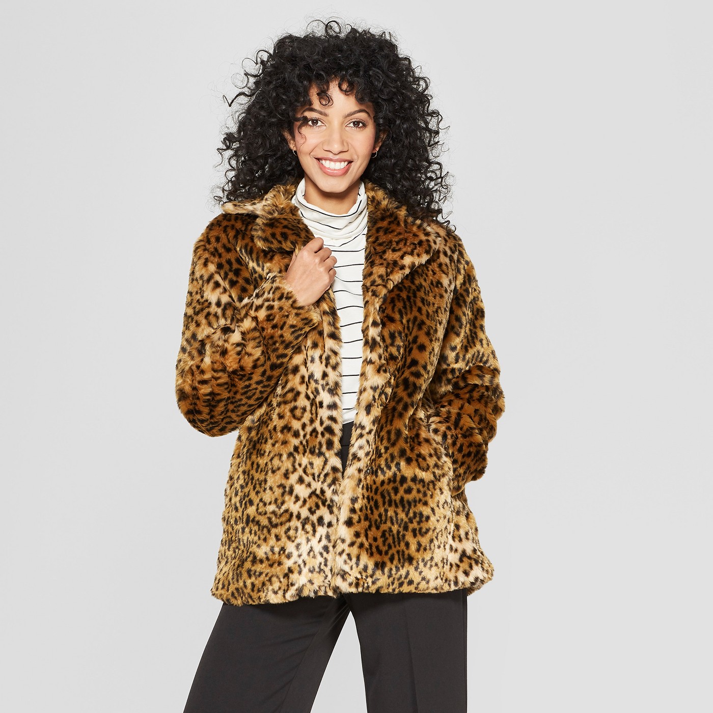Women's Faux Fur Leopard Print Shawl Jacket - A New Dayâ¢ Tan - image 1 of 2
