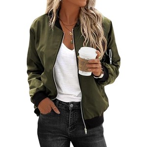 Zeagoo Women's Bomber Jacket Casual Coat Zip Up Spring Fall Clothes with Pockets - 1 of 4