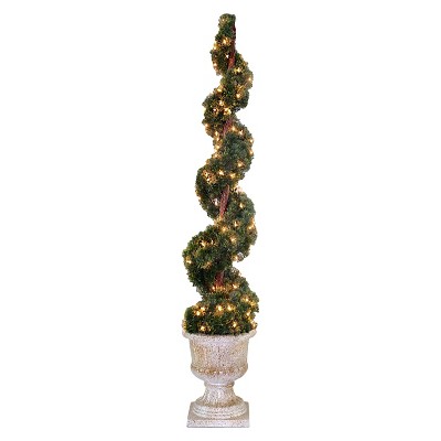 Upright Juniper Spiral Tree with Decorative Urn with 150 Clear Lights (60")