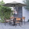 Merrick Lane Seven Piece Faux Teak Patio Dining Set Includes Table, Four Club Chairs, 9' Patio Umbrella and Base - 2 of 4