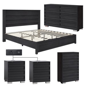 AMERLIFE 5 Pieces Farmhouse Bedroom Sets, Bed Frame, 54" W 6 Drawer Dresser, 47'' H 5 Drawer Dresser, Nightstand Set of 2 - 1 of 4