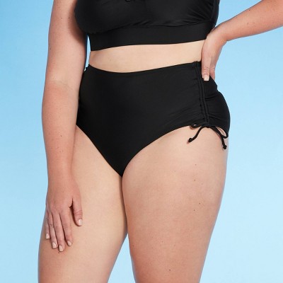 DANIFY Plus Size Black High Waisted Bikini Bottom Tummy Control Ruched Swimsuit Bottoms for Women 