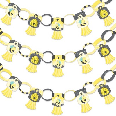 Big Dot of Happiness Honey Bee - 90 Chain Links and 30 Paper Tassels Decoration Kit - Baby Shower or Birthday Party Paper Chains Garland - 21 feet