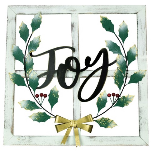 Northlight 23.75" Joy Window Frame with Holly Christmas Wall Sign - image 1 of 4