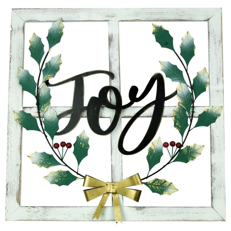 Northlight 23.75" Joy Window Frame with Holly Christmas Wall Sign, 1 of 6