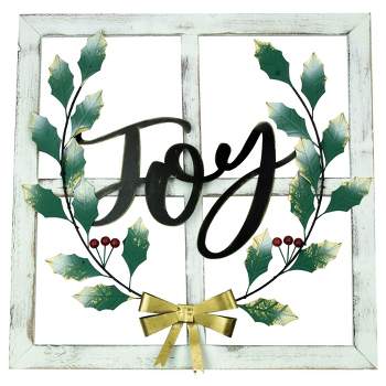 Northlight 23.75" Joy Window Frame with Holly Christmas Wall Sign