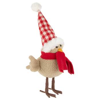Northlight 10" Beige Standing Bird with Red Scarf and Plaid Hat Christmas Figure