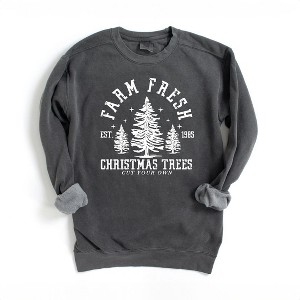Simply Sage Market Women's Garment Dyed Graphic Sweatshirt Farm Fresh Christmas Tree Stars - 1 of 2