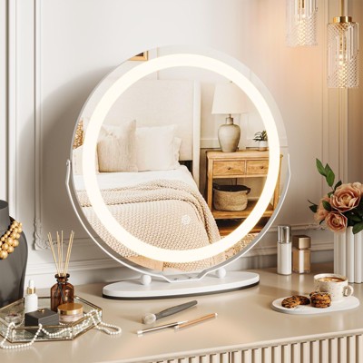 19" Round Vanity Mirror with Lights, Large Vanity Mirror with 3 Color Lighting Dimmable, Smart Touch Control