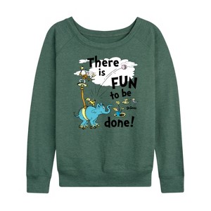 Women's - Dr. Seuss - Fun To Be Done Lightweight French Terry Wide Neck Long Sleeve Shirt - 1 of 4