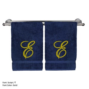 BC BARE COTTON Monogrammed Washcloth Towel, 13x13 Inches - Set of 2 - Embroidered Towel - Navy Blue - Gold Script - 1 of 4