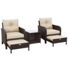 5-Piece PE Wicker Rattan Rattan Seating Patio Conversation Sets With Ottoman - 2 of 4