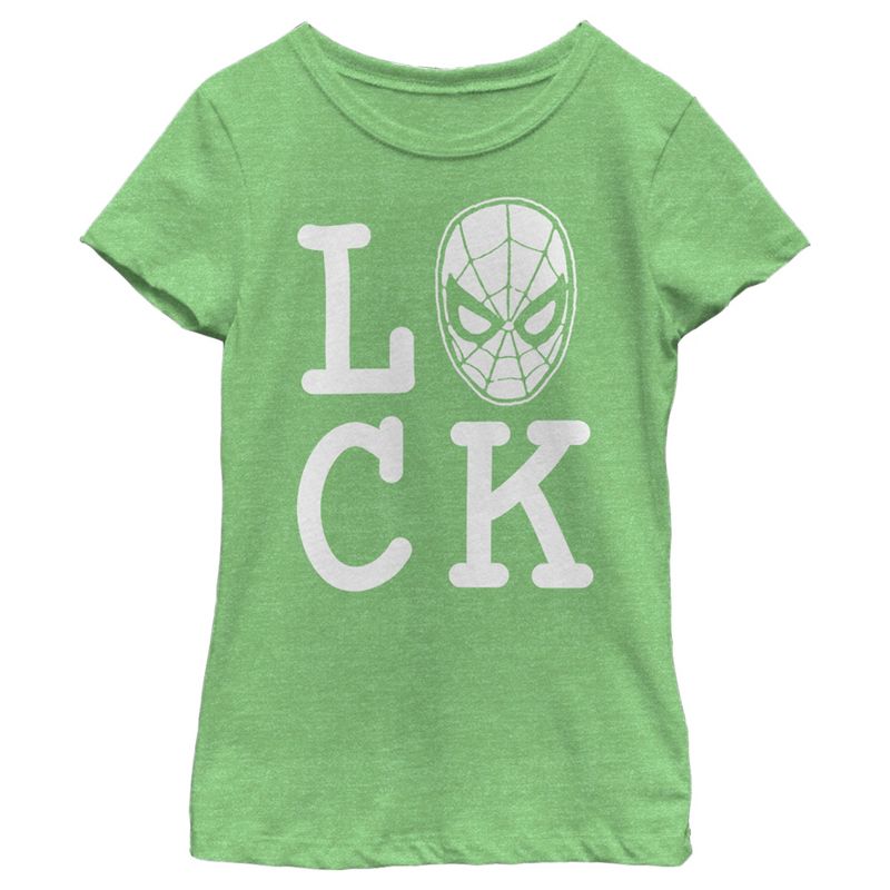 Girl's Marvel St. Patrick's Day Spider-Man Luck Mask T-Shirt, 1 of 5