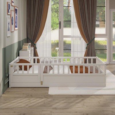 Streamdale Twin Floor Bed with High Barrier, Door & Montessori Design